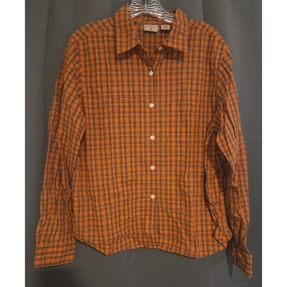 Mountain Lake Orange Plaid Button Down, 100% Cotton Long Sleeve Shirt Women's XL - Picture 3 of 9